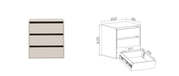 Tres 07 drawer unit showcasing internal organization, integrated