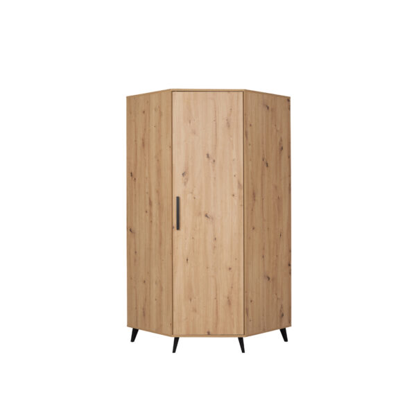 Arti 02 corner wardrobe with legs, shelves, and rods