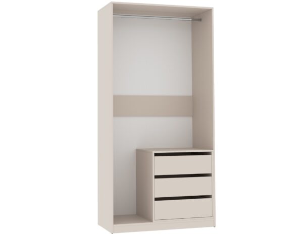 Full Tres 01 wardrobe system with Tres 07 cabinet integration
