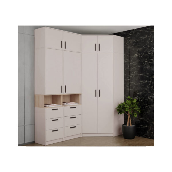 Another perspective of GRANT 14 corner storage set, cashmere finish.