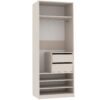 TRES 80 open wardrobe module, shown with optional drawers, shelves, and hanging rail
