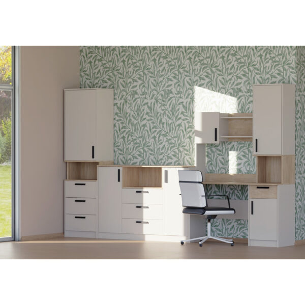Grant 28 office furniture set featuring desk, hutch, and shelving.