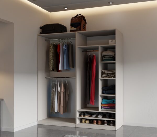 TRES wardrobe system, wider 190cm unit with shelves and rails