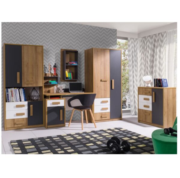 Lifestyle shot of QUATRO 03 large cabinet in modern living room setup.