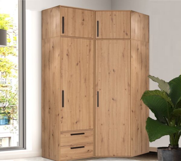 Diagram of ARTI 02B corner wardrobe dimensions and details
