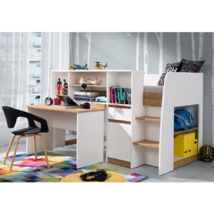 SINCO loft bed 90x200, white with pull-out desk