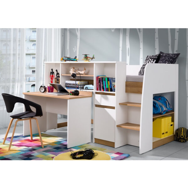 SINCO loft bed 90x200, white with pull-out desk