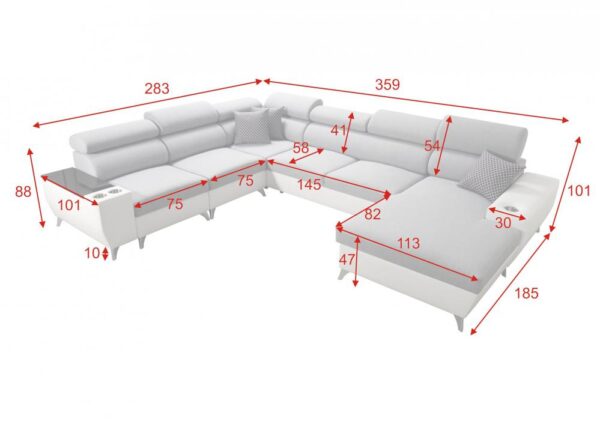 MODIVO VIII sofa with integrated storage and open bar, perfect for entertainment