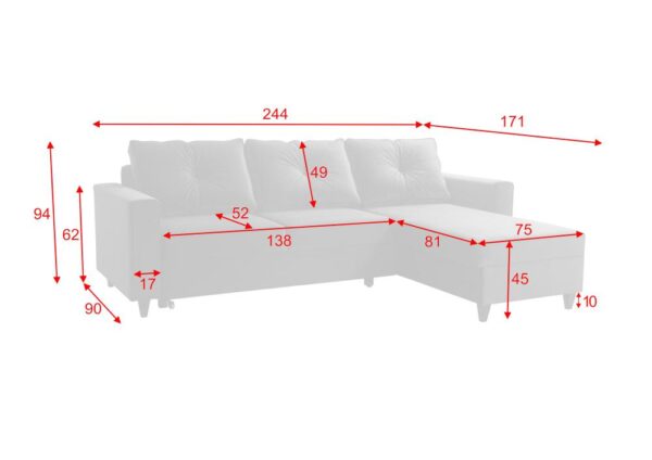 Frontal shot of the ADONIS I Corner Sofa, showing its overall structure and size.