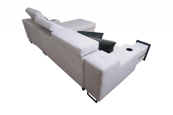 ALICANTE I MAXI sofa showing the bedding storage compartment open.