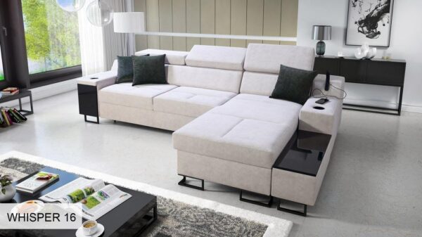 ALICANTE I MAXI corner sofa with adjustable headrests in a modern living room setting.