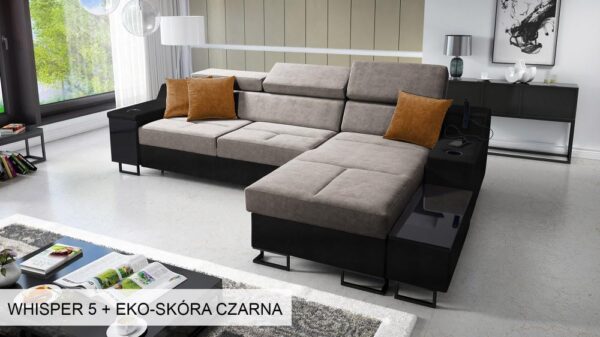ALICANTE I MAXI sofa featuring a wooden shelf for display or drinks.