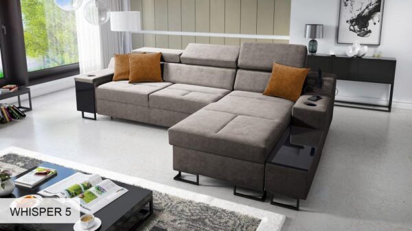 ALICANTE I MAXI corner sofa with its pull-out sleeping function extended.
