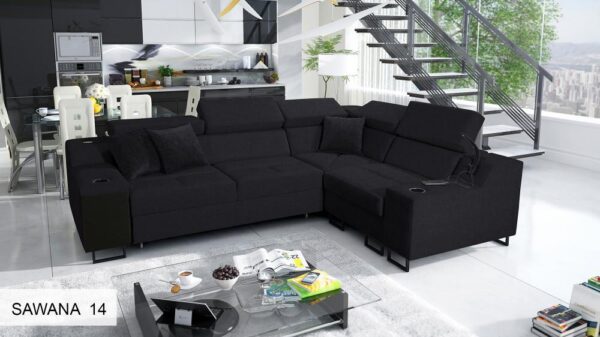 ALICANTE II corner sofa with various shelf and cup holder options