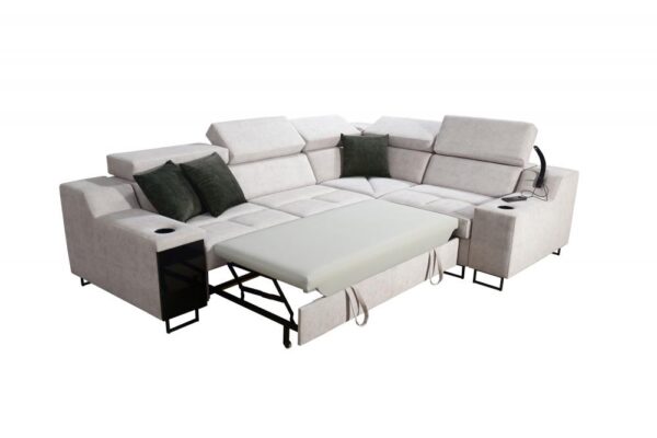 Detailed view of ALICANTE II sofa, adjustable headrests, soft fabric