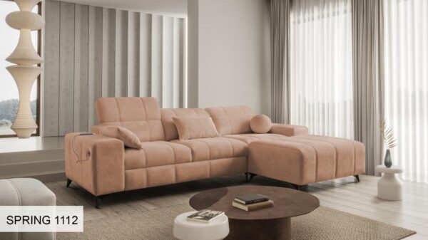 DAFNE I Corner Sofa, view of the back, finished upholstery, suitable for open plan