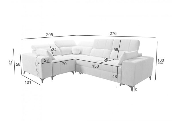 Interior shot of DAFNE II corner sofa showing integrated USB port.