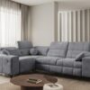 DAFNE II corner sofa's wooden feet options for rear support.