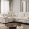 DAFNE II corner sofa in elegant grey fabric, adjustable headrests.