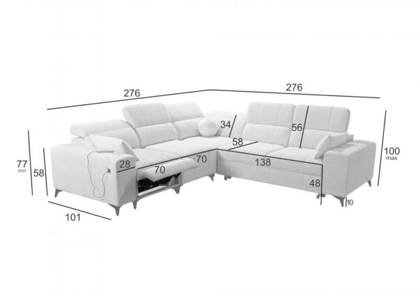 DAFNE III sofa with integrated storage compartment, perfect for bedding