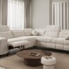 Modern DAFNE III corner sofa in elegant grey fabric, left-hand facing