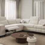 Modern DAFNE III corner sofa in elegant grey fabric, left-hand facing