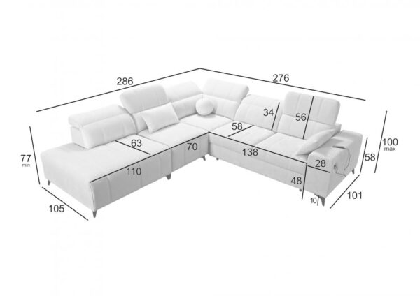 DAFNE IX corner sofa close-up of adjustable headrest mechanism