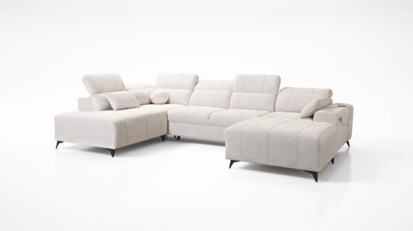 Close-up of DAFNE VI corner sofa, showing adjustable headrest mechanism