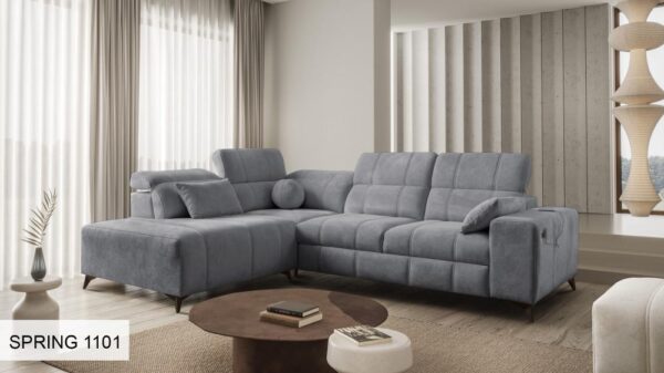 DAFNE VII corner sofa detail, showing fabric type options.