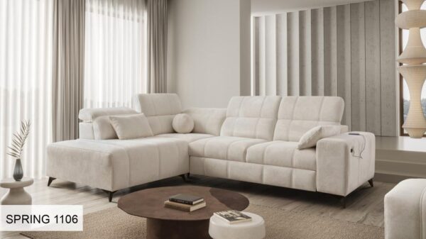 DAFNE VII corner sofa with adjustable headrests, spacious and modern design.