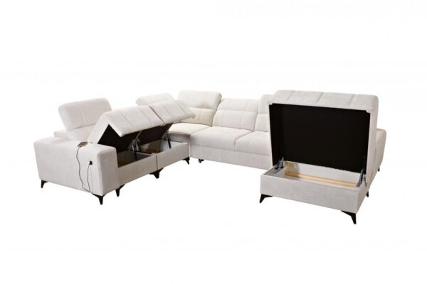 DAFNE VIII sofa with chaise longue, comfortable seating, adjustable headrests.