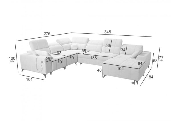 USB charging port detail on DAFNE VIII modern corner sofa.