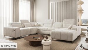 DAFNE VIII corner sofa, elegant fabric upholstery, modern living room.