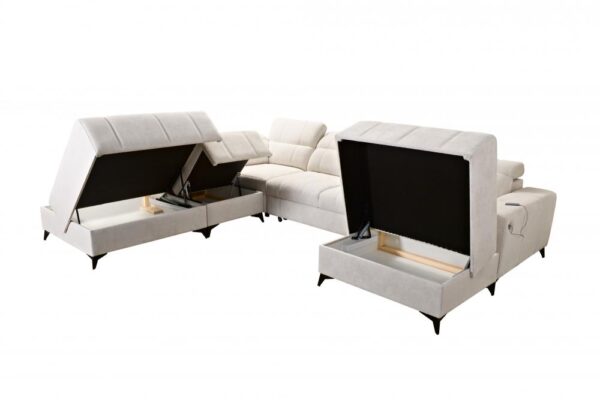 Elegant DAFNE X corner sofa, detailed view of fabric upholstery.