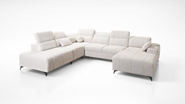 Spacious DAFNE X corner sofa with adjustable headrests, contemporary living.