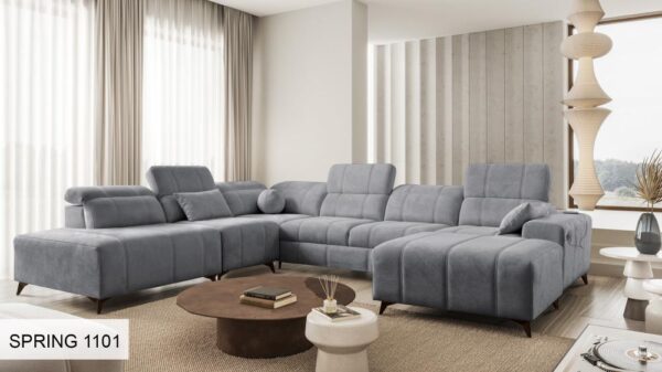 Dynamic view of DAFNE X corner sofa in a modern interior setting.