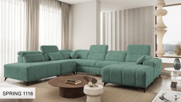 DAFNE X corner sofa from a slightly elevated angle, elegant and grand.