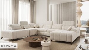 DAFNE X corner sofa, full front view, right-hand facing, modern design.