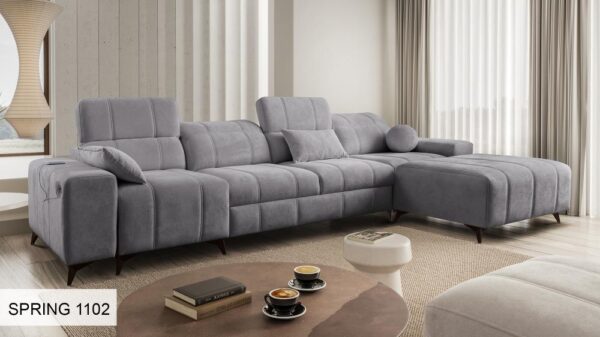 DAFNE XII corner sofa with chrome metal feet detail