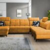 GOLDEN X upholstered sofa, highlighting its sleek and modern aesthetic.