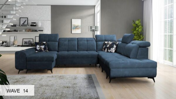 Modern GOLDEN X corner couch, showing its plush and inviting cushions.