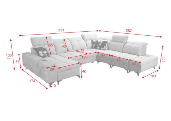 Overhead view of GOLDEN X sectional sofa showcasing ample seating.