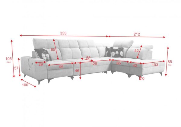 Front view of GOLDEN XI corner sofa displaying its elegant modern feet