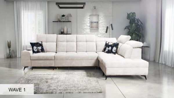 Close-up of the metal chrome front feet option for the GOLDEN XI sofa