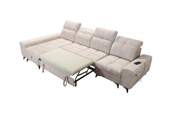 Detailed view of GOLDEN XII sofa's comfortable seating and modern metal feet.