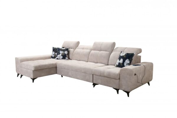L-shaped GOLDEN XII sofa showing stylish fabric upholstery and spacious design.