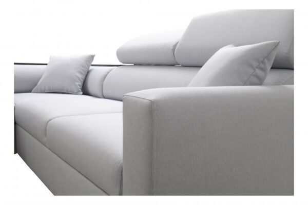 LORETTO II Corner Sofa, showing integrated corner shelf and fabric texture