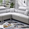 LORETTO III Corner Sofa in elegant grey fabric, full view.