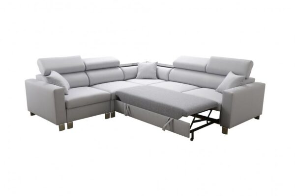 Close-up of Loretto IV corner sofa's adjustable headrest and high-quality upholstery