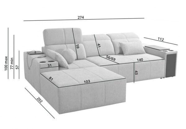 Side view of MINDY I corner sofa illustrating its modern profile